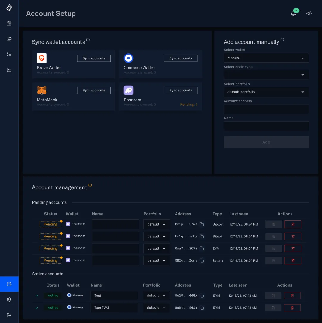 Accounts and Assets tables