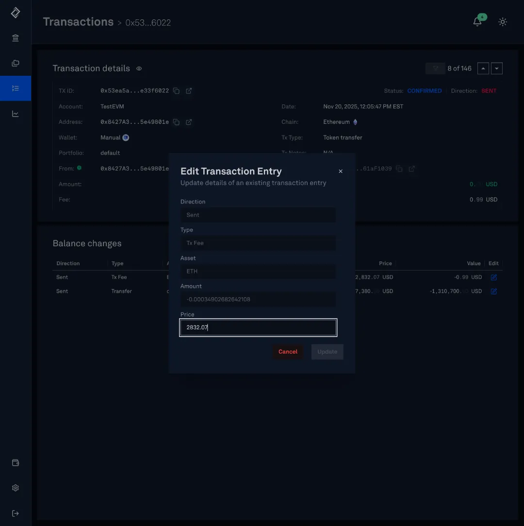 Transaction details and editing